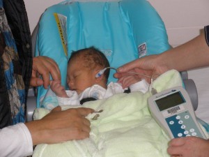 Newborn baby Ryden Quinn has his hearing screened at Matariki Maternity Unit, Te Awamutu.