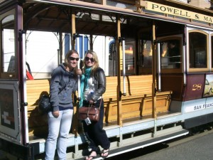 Wintec Film Graduates Lisa Brown and Deborah Fitzherbert hitch a San Fran Cable Car ride