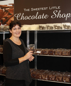 Merrin Watts with handmade '100 per cent New Zealand' chocolate