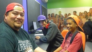 Enderley computer clubhouse co-ordinator Anthony Hall with tech savvy teens Te Rata Roberts, centre, and Maka Phillips