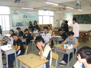 CHINESE VISIT: Jo Thomas and Laura Haseley in the background at one of the vocational school visits