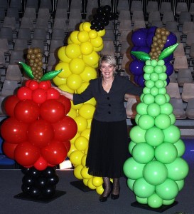Lisa O’Neill and her balloons for each body shape, apple, banana, hourglass and pear. Photo: Zoe Hunter.