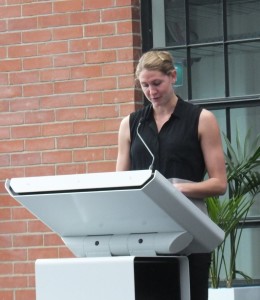 Silver Ferns captain Casey Williams speaks to an all-female audience at "Schmooze". Photo: Mackenzie McCarty