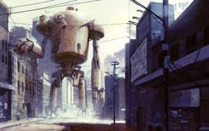 One of the featured artworks, Lonelybot by Greg Broadmore.