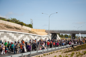 Locals walk the new path of the Ring Road Photo:Shannon Rolfe