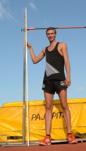 Hamilton-based high jumper Regan Standing measuring up the 2m 11cm he cleared on Sunday