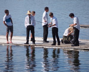 HOOKED: Wanganui High School students fishing during some down time at Maadi. Photo: Ali Brady