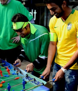 HAVING A BALL: Foosball is a laugh a minute for management student Muteb Alzalee and environmental science student Ali Mahzary, both from Saudi Arabia. Photo: Libby Wilson