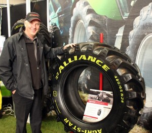 TIRELESS EFFORT: Graham Jones from Alliance Agricultural Tyres shows off innovative tyre after winning best Indoor Agribusiness site. Photo: Nicola Kosovich