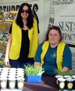 HORTICULTURAL LOVE: Wintec students Amanda Parkinson (left) and Christine Chambers (right) are handing out free plant seedlings on behalf of horticultural awesomeness. Photo: Ciaran Warner