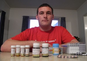 DRUGGED UP: Jackson has an entire drawer full of medication he has to take for his head injury. Photo: Melissa Wishart