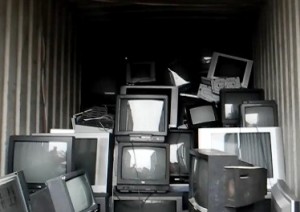 PILE UP: Non-digital-ready televisions ready to be shipped off for recycling. Photo: Libby Wilson