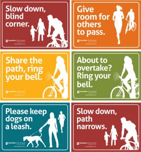 NEW SIGNS: Hamilton City Council placed six different signs in 22 locations along the river pathway. Photo: Supplied.