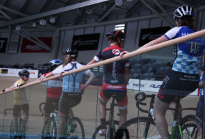 St Pauls and Dio riders line up before training at Cambridge's Avantidrome. Photo: Oliver Dunn