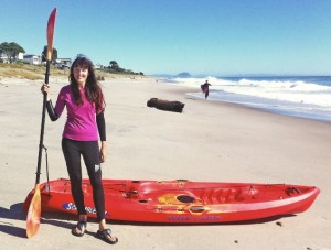 Angela Cosgrove is delighted to have her kayak back. Photo: Rachael Clarke