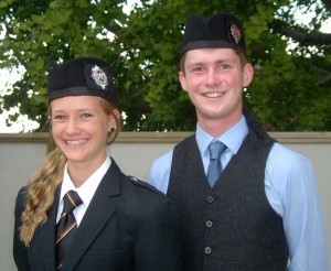 Juliete Johnson and Hamish Dick, NZ top junior pipers.