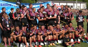 Hamilton Boy's 1st XV with their trophy after winning the big final.