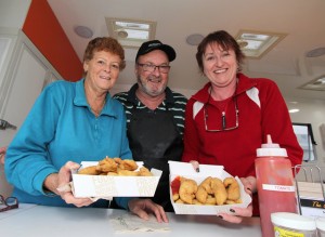 Jan Turner, Chicken Man John Neal and Leanne Prujean. Photo: Hannah Rolfe