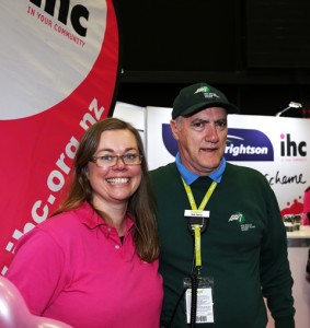 Adele Blackwood and Fieldays volunteer Bob Davy at the IHC stall at Fieldays.