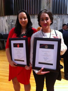 Jamie Rolleston and Kristin Ross receive their scholarships at parliament.