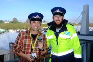 Mike Puru (TV3 presenter) and Constable Jack Driver (Waikato Police Community Liaison) raising the presence of Waikato Police on Instagram at Fieldays 2018