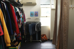 Interior view of Rainbow Hub Waikato's community wardrobe
