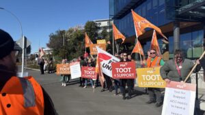 ACC PSA members gear up for a 1 hour protets outside the Tristam Street offices. Photo Aysha Finlay