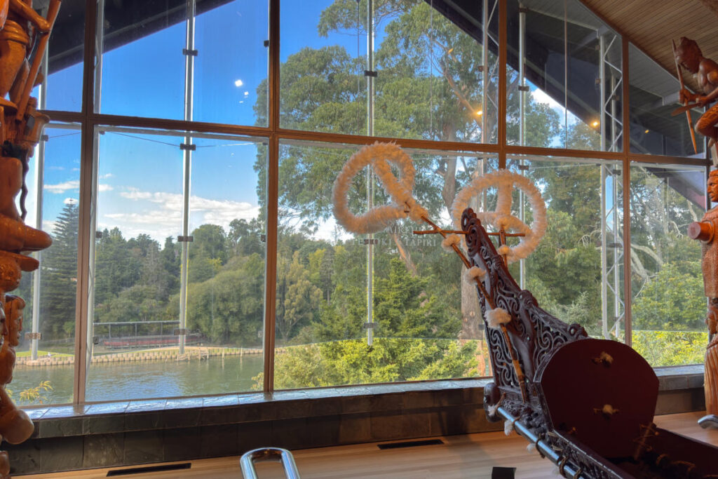 Te Winika is displayed opposite the Waikato River